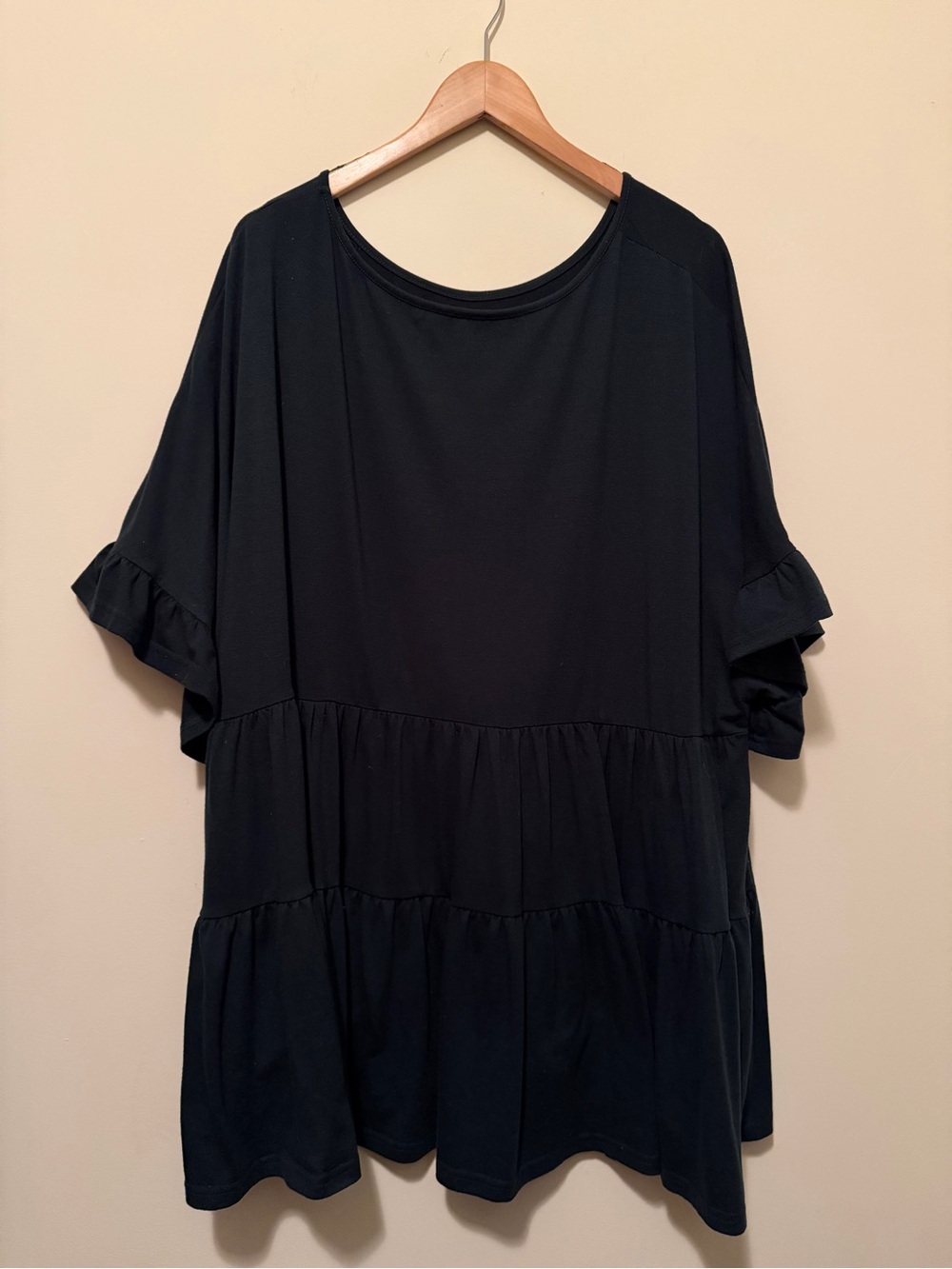 Dark Green Tiered Ruffle Sleeve Tunic Top